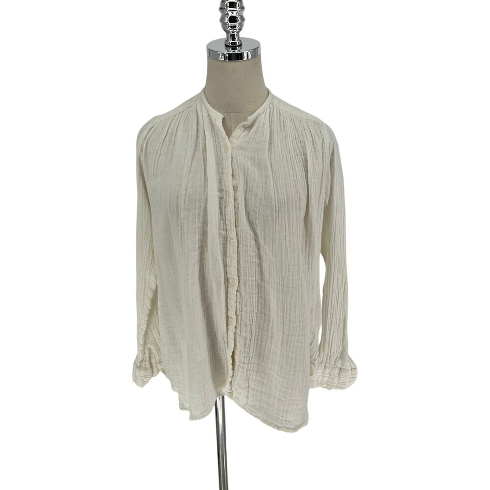 Mille Top Women's Size XS Cotton Gauze Button Front White Cottagecore